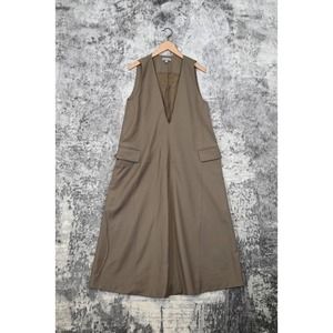 COS Brown Wool Deep V Sleeveless A Line Cargo Midi / Maxi Dress Size XS